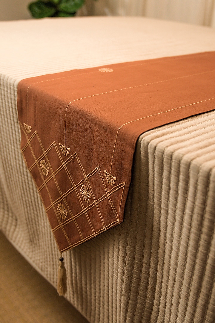 Brown Pure Handwoven Cotton Table Runner by Veaves at Pernia's Pop Up Shop