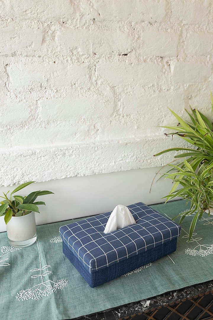 Blue Pure Handwoven Cotton Tissue Box by Veaves at Pernia's Pop Up Shop