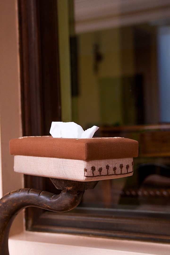 Brown Pure Handwoven Cotton Tissue Box by Veaves at Pernia's Pop Up Shop