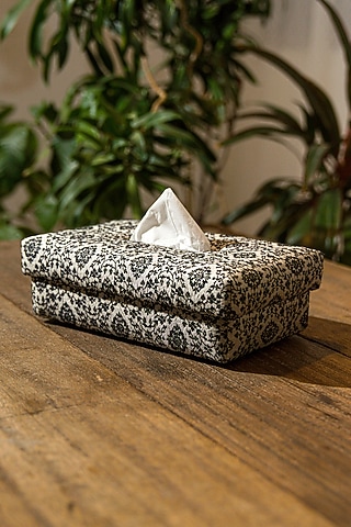 Grey & Black Pure Katan Silk Tissue Box by Veaves