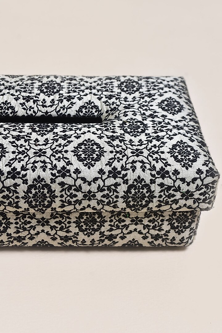 Grey & Black Pure Katan Silk Tissue Box by Veaves at Pernia's Pop Up Shop
