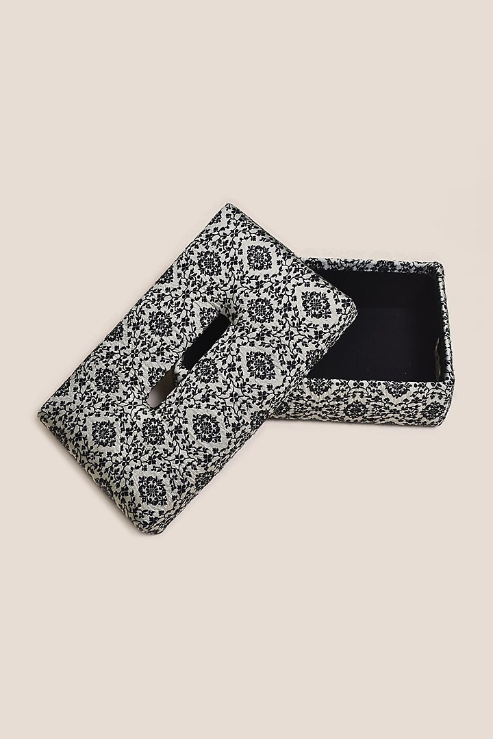 Grey & Black Pure Katan Silk Tissue Box by Veaves at Pernia's Pop Up Shop