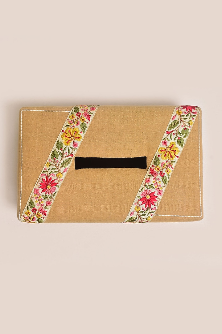 Mustard Embroidered Tissue Box by Veaves