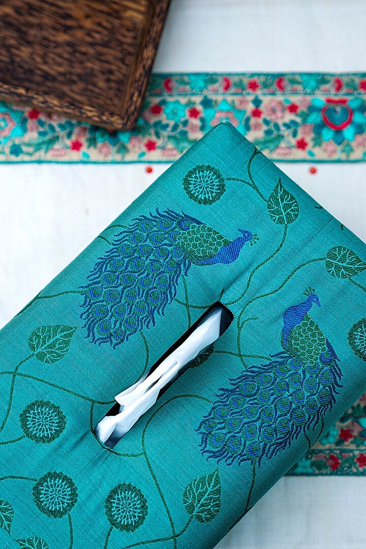 Sea Green Jacquard Woven Tissue Box by Veaves