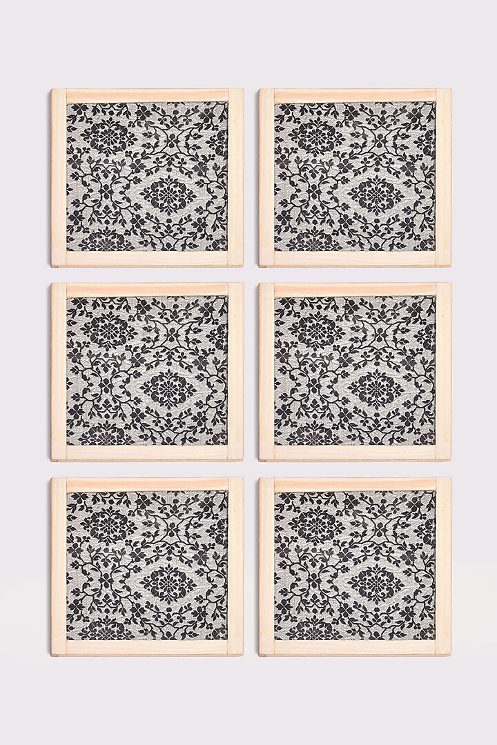 Grey & Black Pure Katan Silk Coasters (Set of 2) by Veaves at Pernia's Pop Up Shop