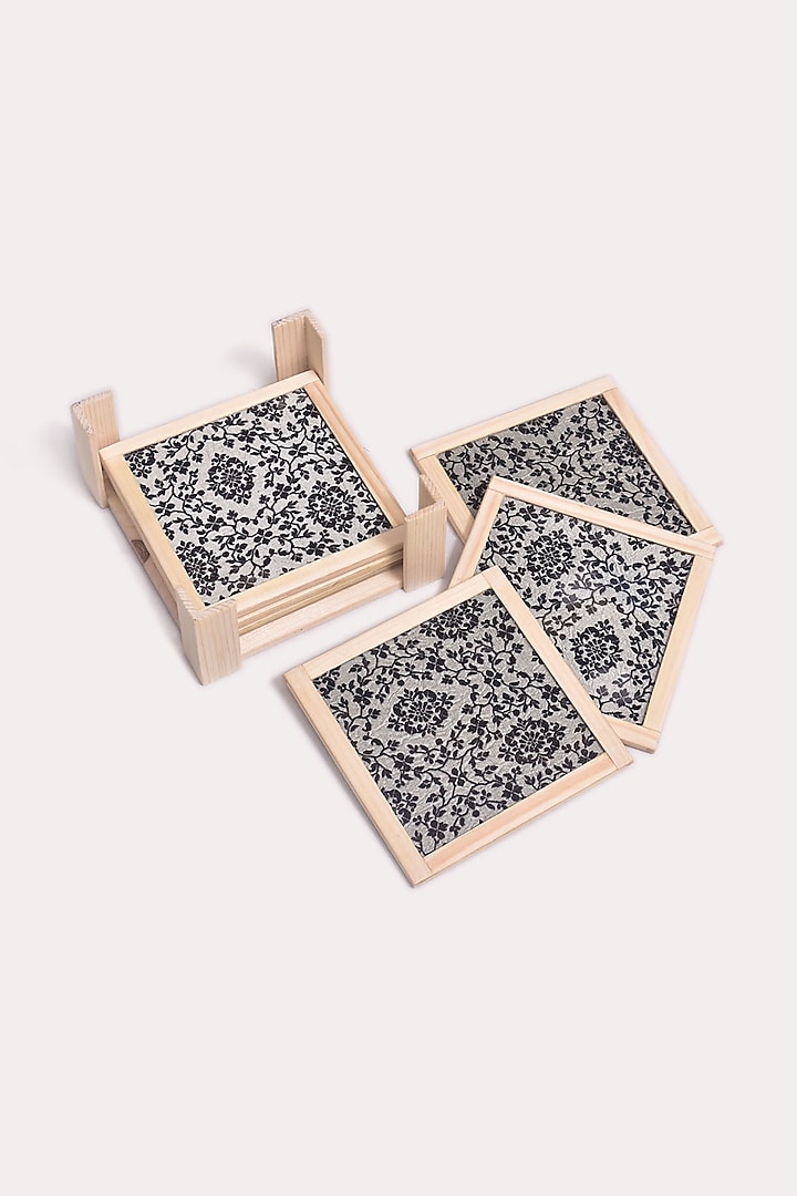 Grey & Black Pure Katan Silk Coasters (Set of 2) by Veaves at Pernia's Pop Up Shop