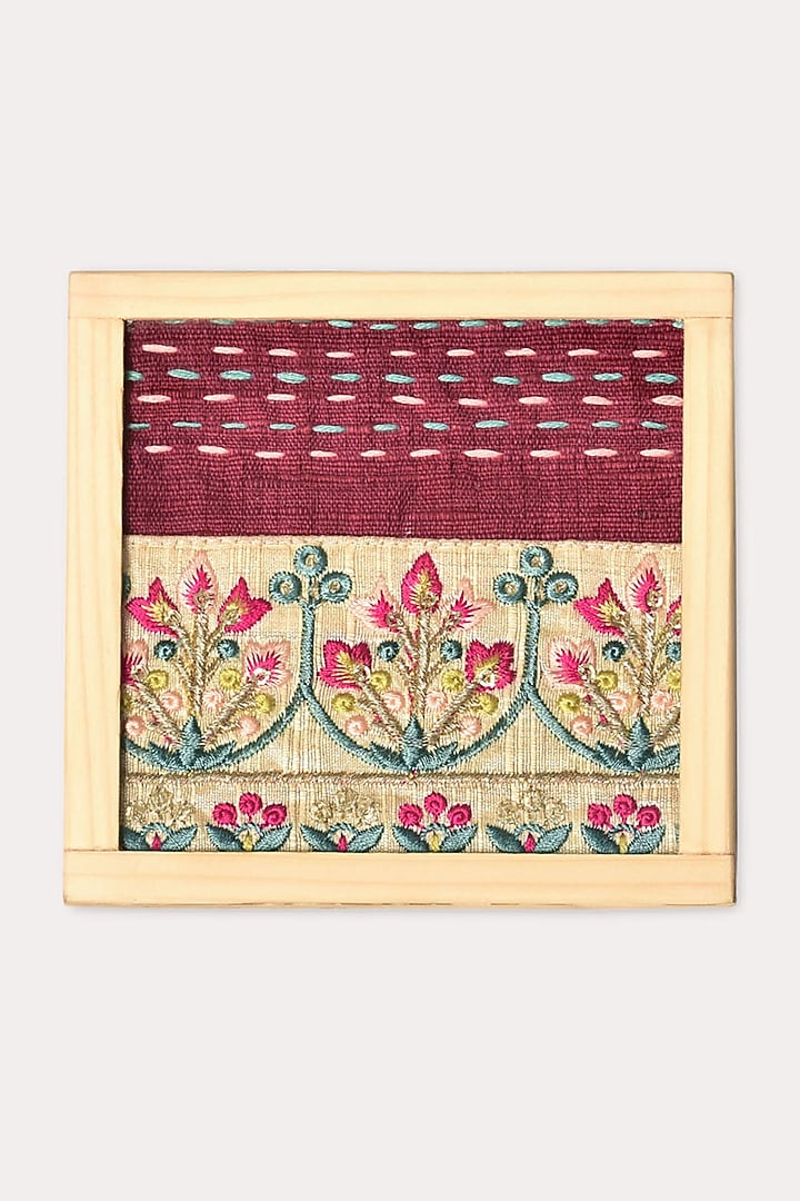 Dark Pink Hand Embroidered Coasters (Set of 2) by Veaves at Pernia's Pop Up Shop