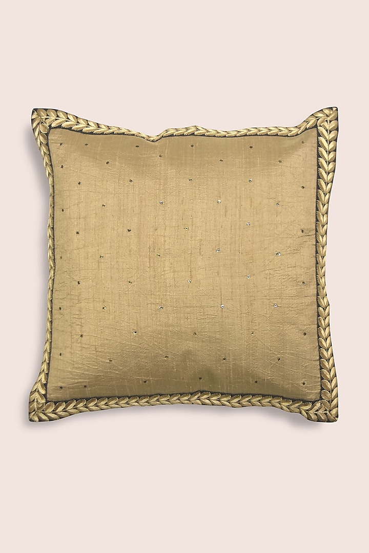 Copper Sequins Hand Embroidered Cushion by Veaves