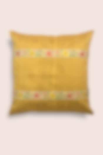 Mustard Sequins Hand Embroidered Cushion by Veaves