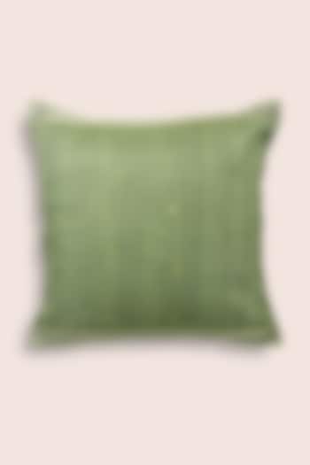 Drab Green Hand Embroidered Cushion by Veaves