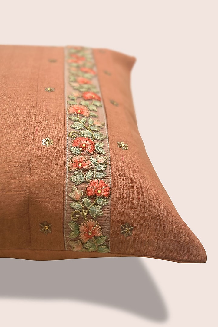 Orange Hand Embroidered Cushions (Set of 2) by Veaves at Pernia's Pop Up Shop
