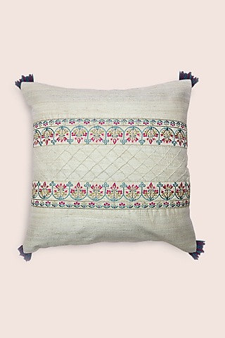 Off-White Hand Embroidered Cushions (Set of 3) by Veaves