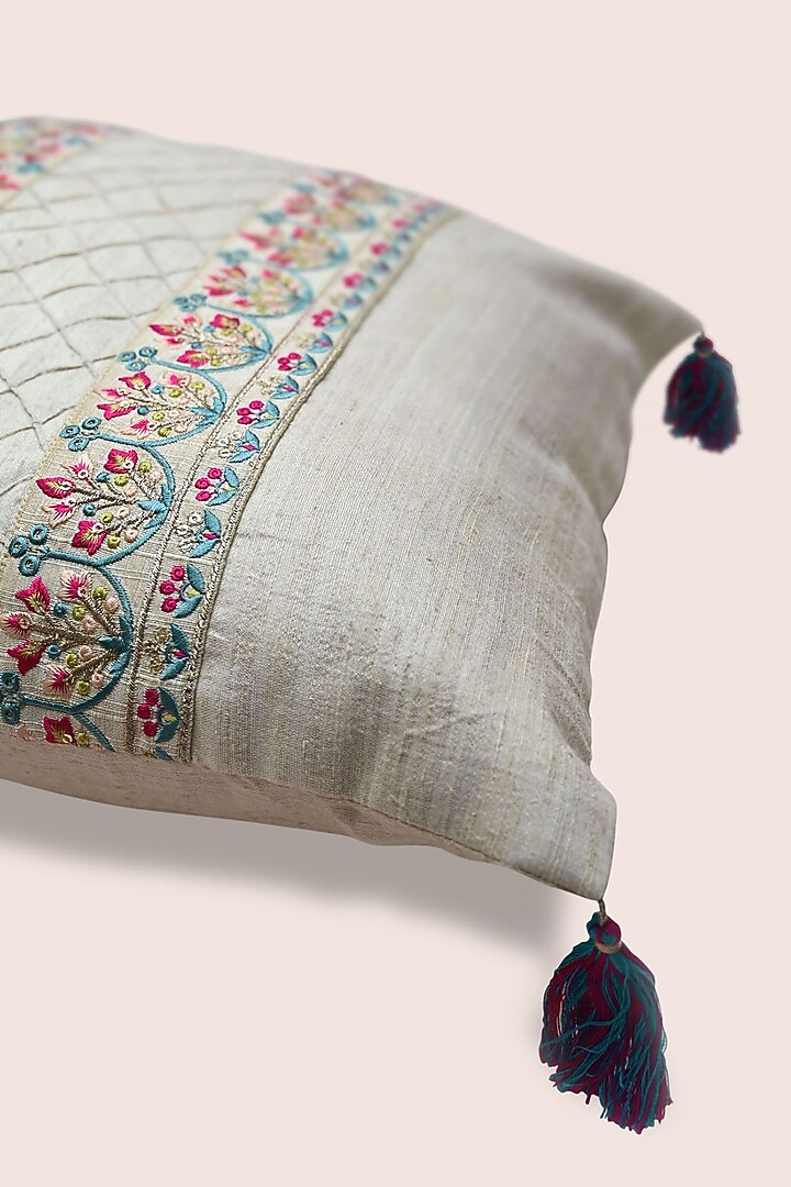 Off-White Hand Embroidered Cushions (Set of 3) by Veaves at Pernia's Pop Up Shop