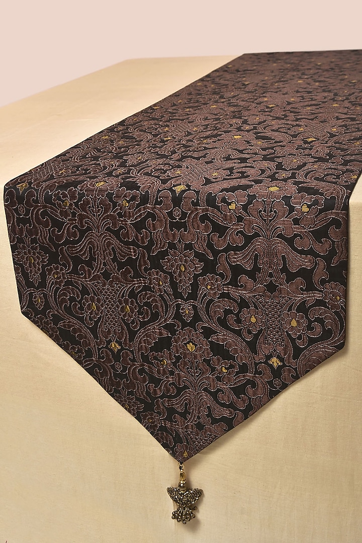 Black Pure Silk Table Runner by Veaves