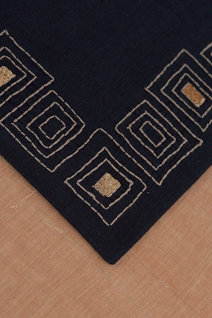 Navy Blue Hand Embroidered Table Runner by Veaves at Pernia's Pop Up Shop