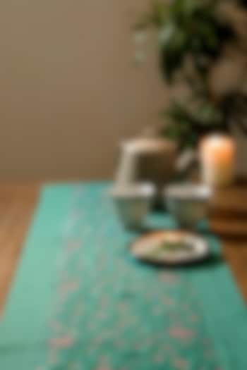 Sea-Green Pure Silk & Cotton Table Runner by Veaves