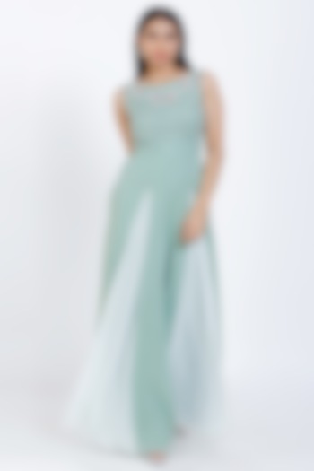 Mint Green Embroidered Jumpsuit by vedangi agarwal at Pernia's Pop Up Shop