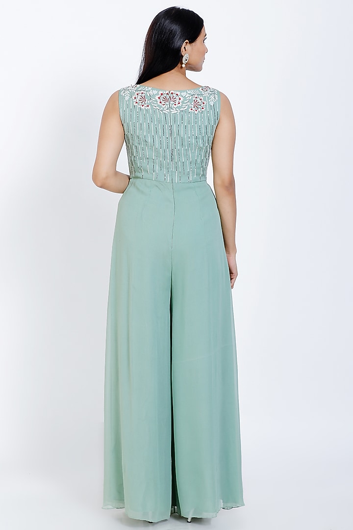 Mint Green Embroidered Jumpsuit by vedangi agarwal at Pernia's Pop Up Shop