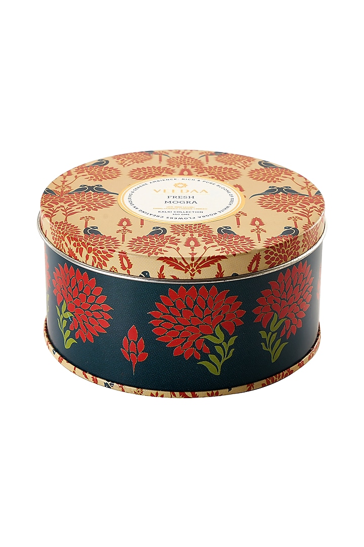 Multi Colored Fresh Mogra 3 Wick Tin Scented Candle by VEEDAA