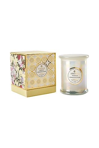 Multi Colored Marsala Geranium & Musk Danube Glass Scented Candle by VEEDAA