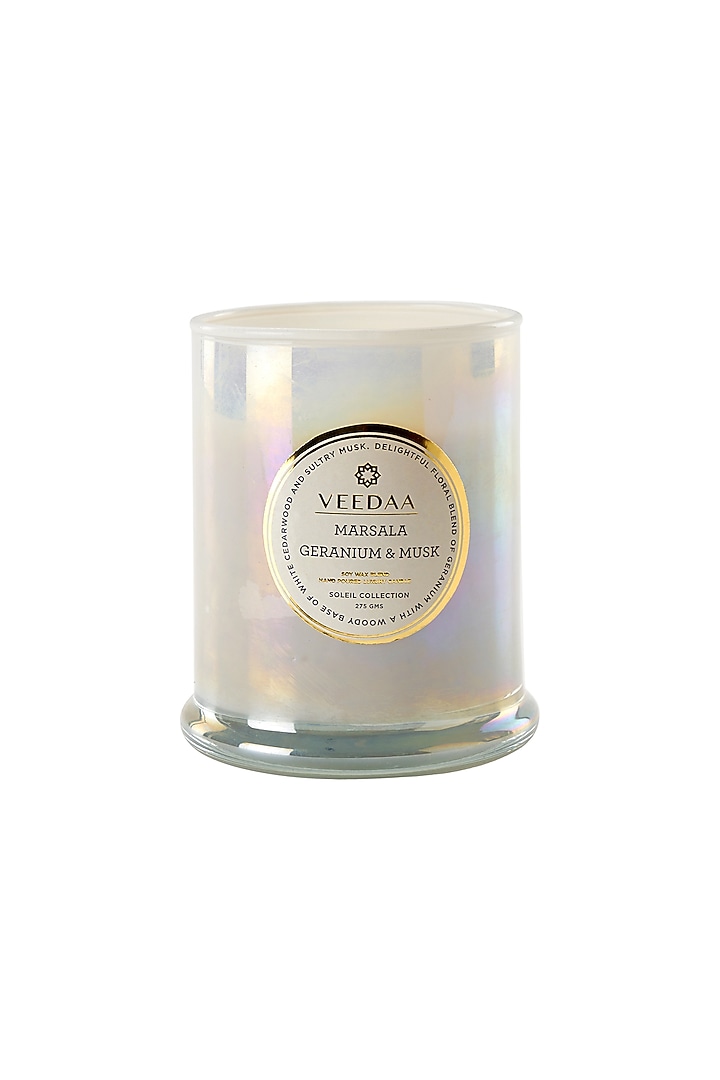 Multi Colored Marsala Geranium & Musk Danube Glass Scented Candle by VEEDAA at Pernia's Pop Up Shop