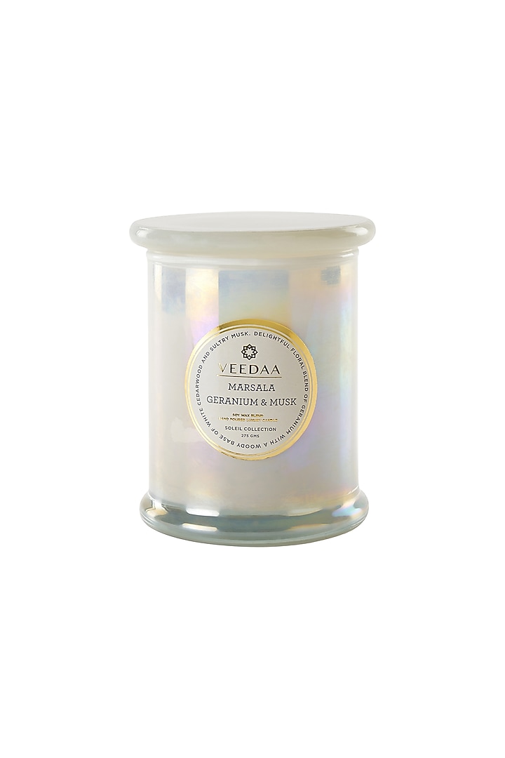 Multi Colored Marsala Geranium & Musk Danube Glass Scented Candle by VEEDAA at Pernia's Pop Up Shop