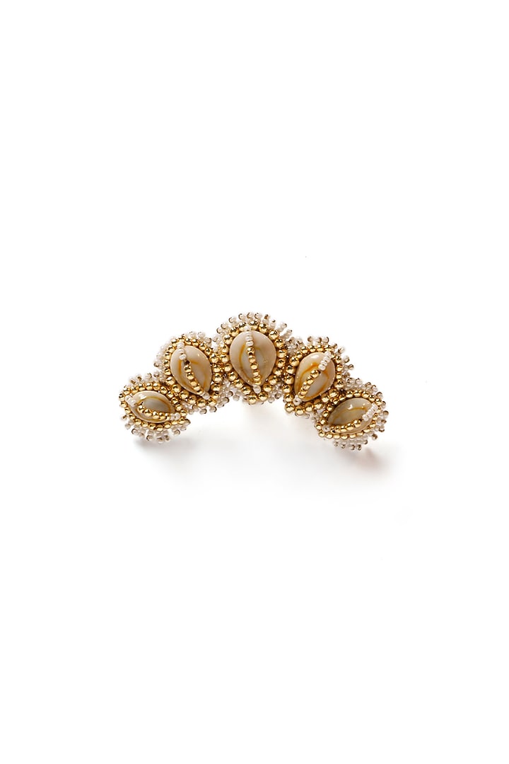 Gold Plated Shell & Pearl Ring by Vaidaan Jewellery at Pernia's Pop Up Shop