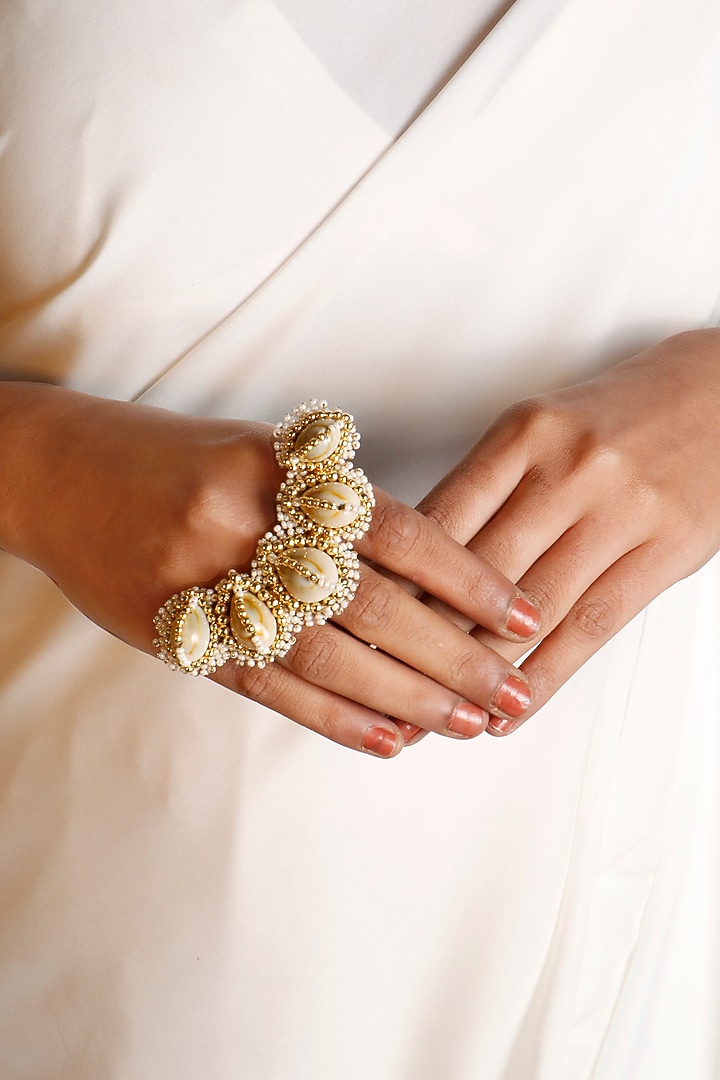 Gold Plated Shell & Pearl Ring by Vaidaan Jewellery at Pernia's Pop Up Shop