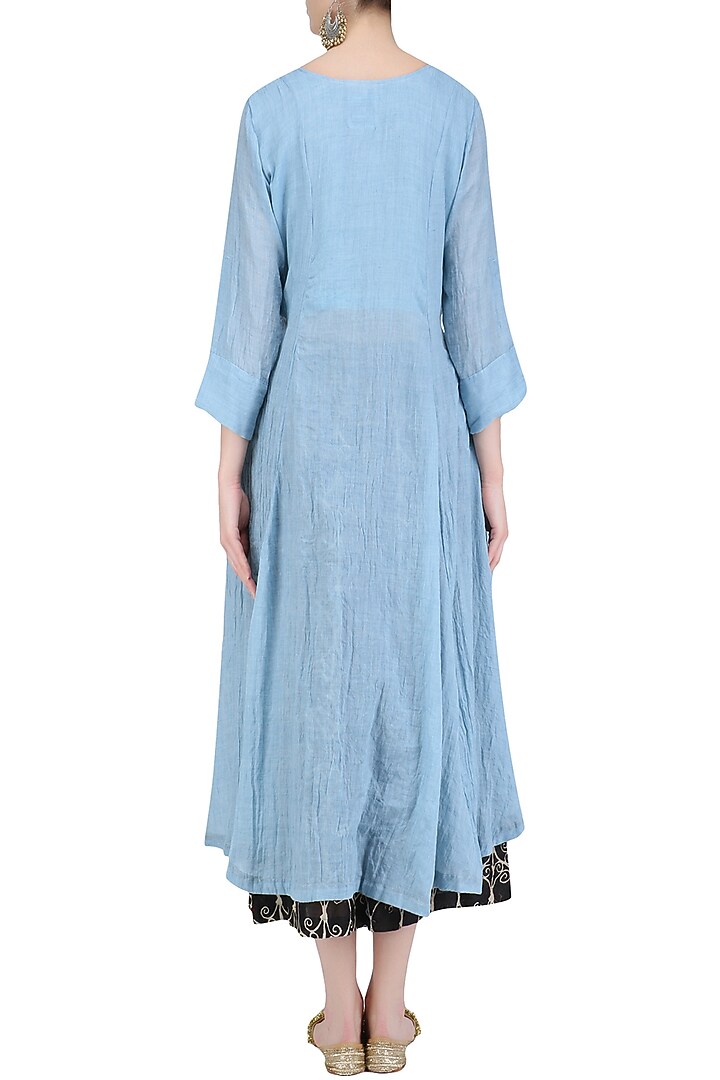 Powder blue 'A' line kurta with printed palazzos available only at Pernia's Pop Up Shop.