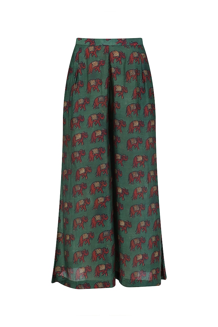 Stone Grey 'A' line bird and dangler buttons kurta with printed palazzos available only at Pernia's Pop Up Shop.