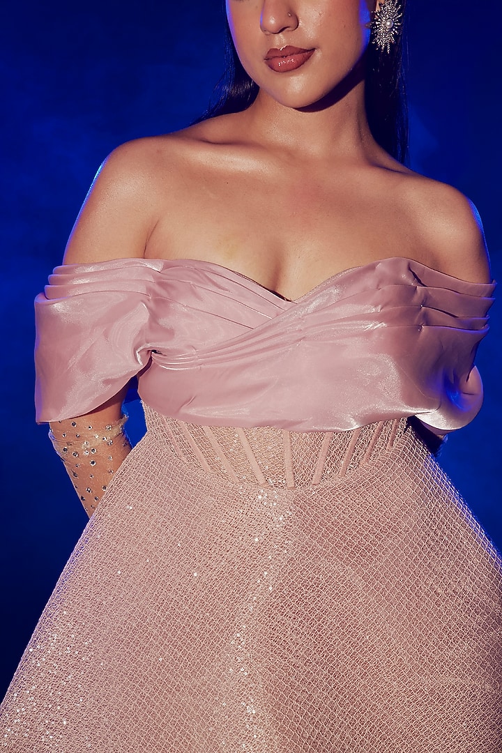 Rose Gold Shimmer Sequins & Organza Corset Mini Vacation Dress by Vesture at Pernia's Pop Up Shop