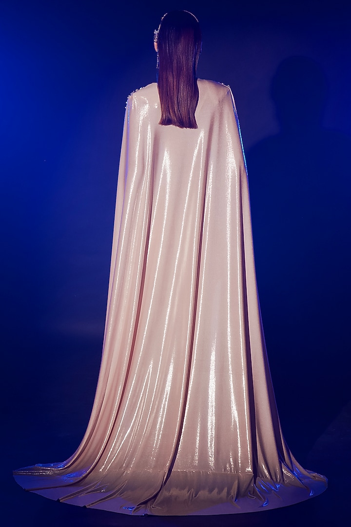 Rose Gold Metallic Lycra Draped Skirt Set by Vesture at Pernia's Pop Up Shop