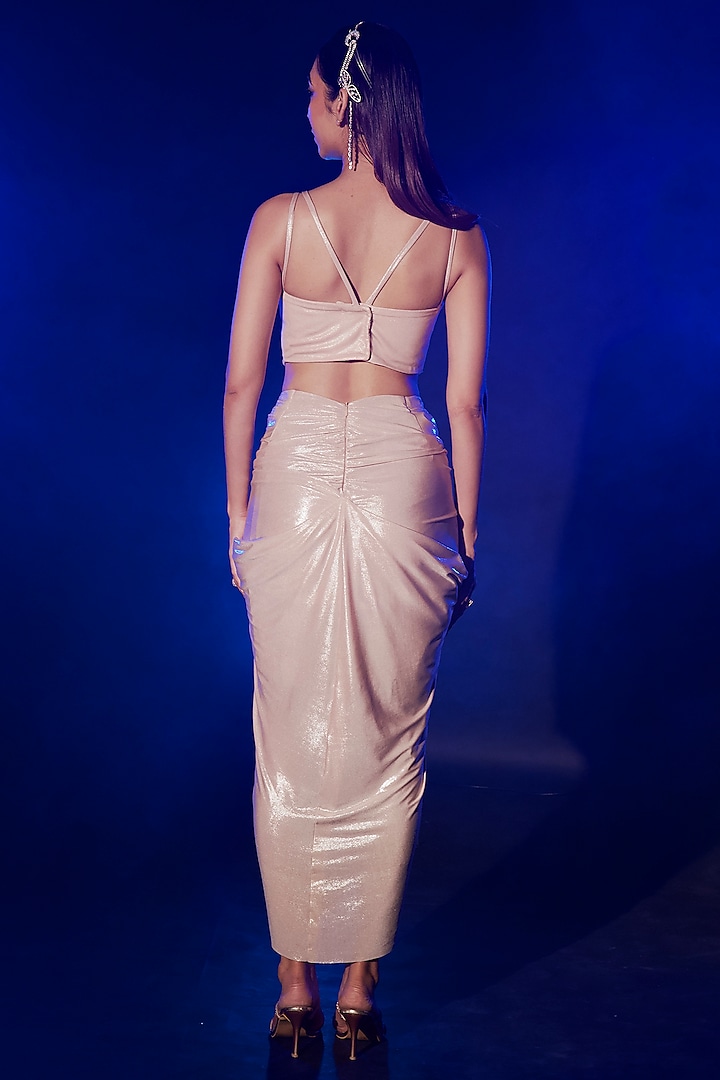 Rose Gold Metallic Lycra Draped Skirt Set by Vesture at Pernia's Pop Up Shop