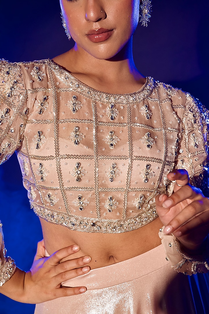 Rose Gold Metallic Lycra Skirt Set by Vesture at Pernia's Pop Up Shop