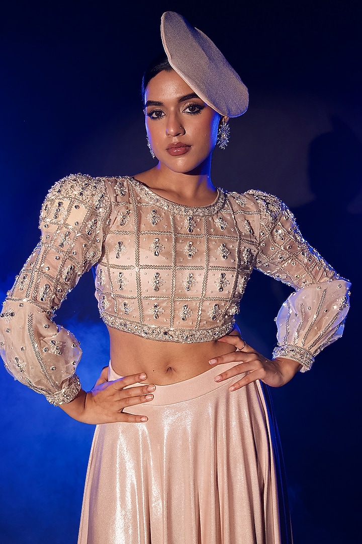 Rose Gold Metallic Lycra Skirt Set by Vesture at Pernia's Pop Up Shop