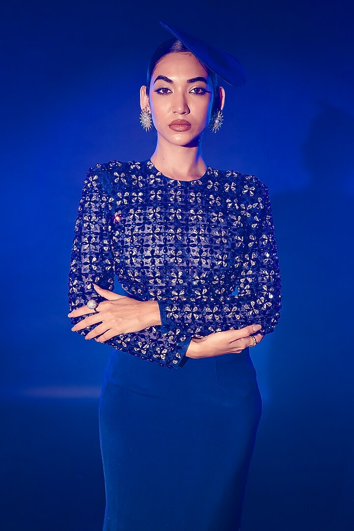 Electric Blue Blended Imported Fabric Skirt Set by Vesture at Pernia's Pop Up Shop