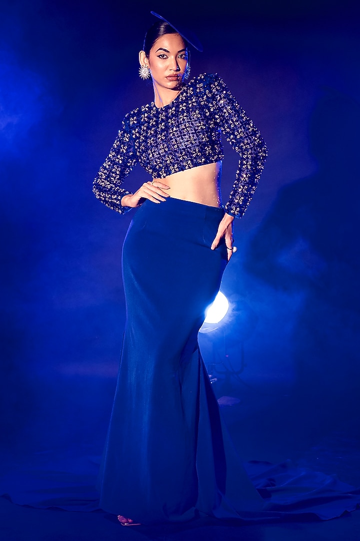 Electric Blue Blended Imported Fabric Skirt Set by Vesture at Pernia's Pop Up Shop