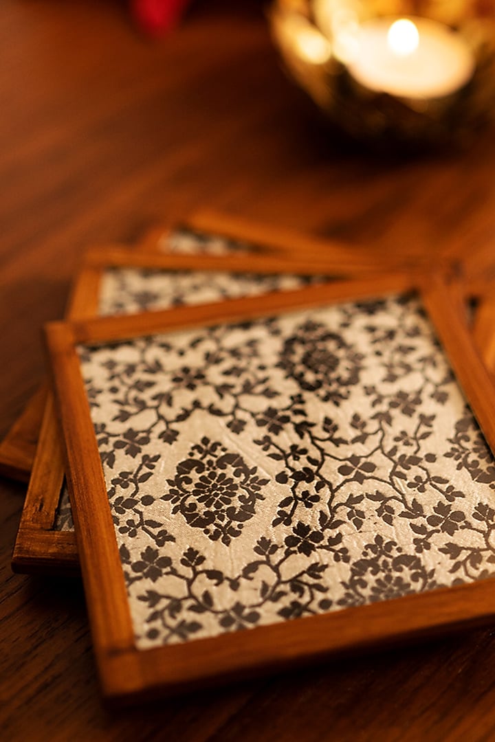 Grey & Black Pure Katan Silk Coasters (Set of 2) by Veaves at Pernia's Pop Up Shop