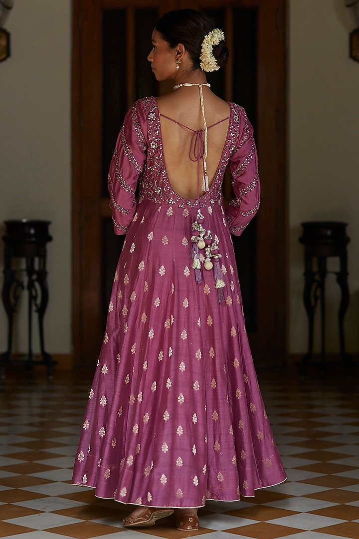 Purple Embroidered Wedding Anarkali Set by Vashisht Guru Dutt at Pernia's Pop Up Shop