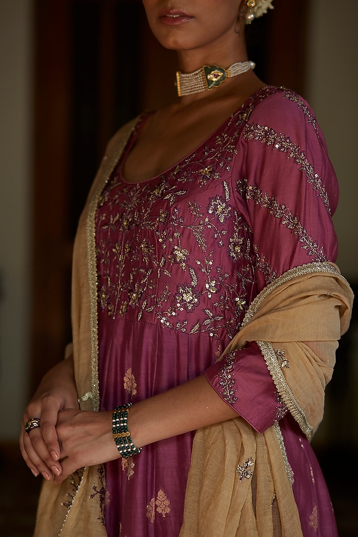 Purple Embroidered Wedding Anarkali Set by Vashisht Guru Dutt at Pernia's Pop Up Shop