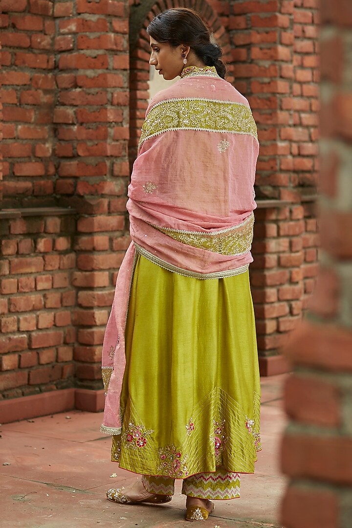 Olive Green Embroidered Jacket Wedding Anarkali Set by Vashisht Guru Dutt at Pernia's Pop Up Shop