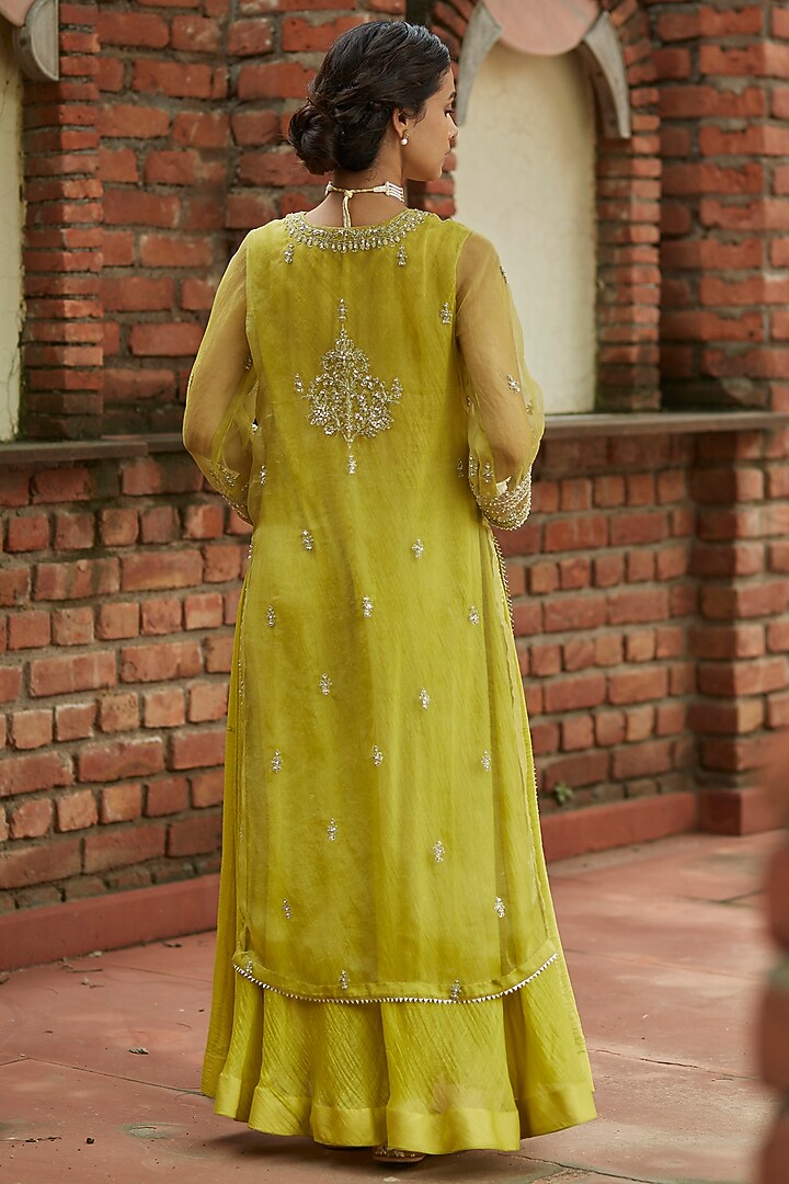 Olive Embroidered Layered Tunic Set by Vashisht Guru Dutt at Pernia's Pop Up Shop