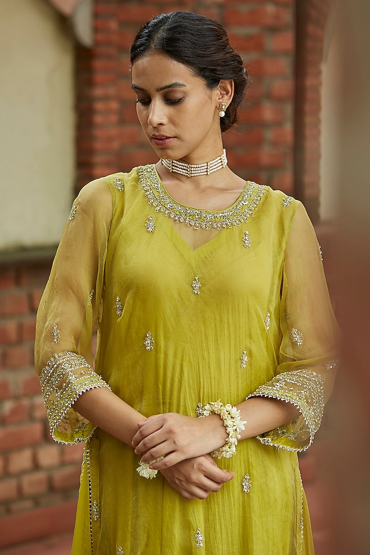 Olive Embroidered Layered Tunic Set by Vashisht Guru Dutt at Pernia's Pop Up Shop
