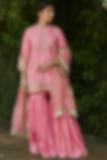 Pink Handloom Chanderi Gharara Set by Vashisht Guru Dutt