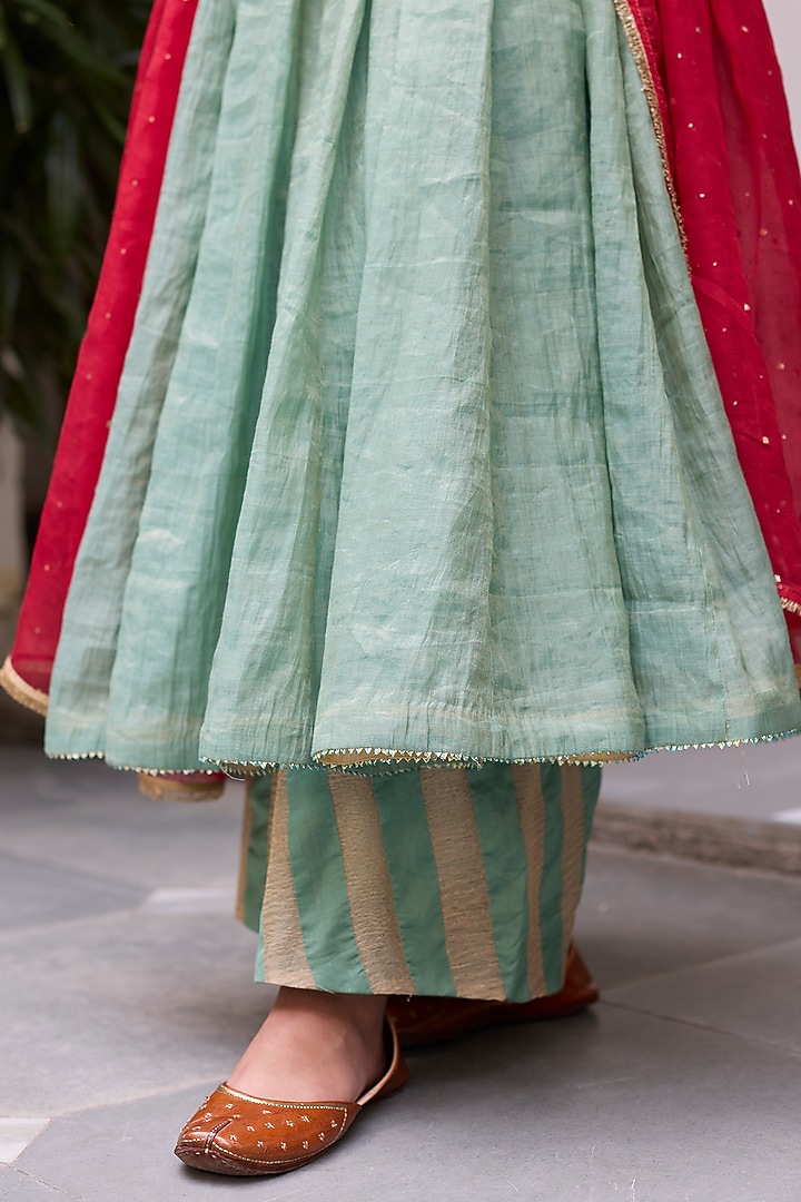 Aqua Green Tissue Chanderi Embroidered Wedding Anarkali Set by Vashisht Guru Dutt at Pernia's Pop Up Shop
