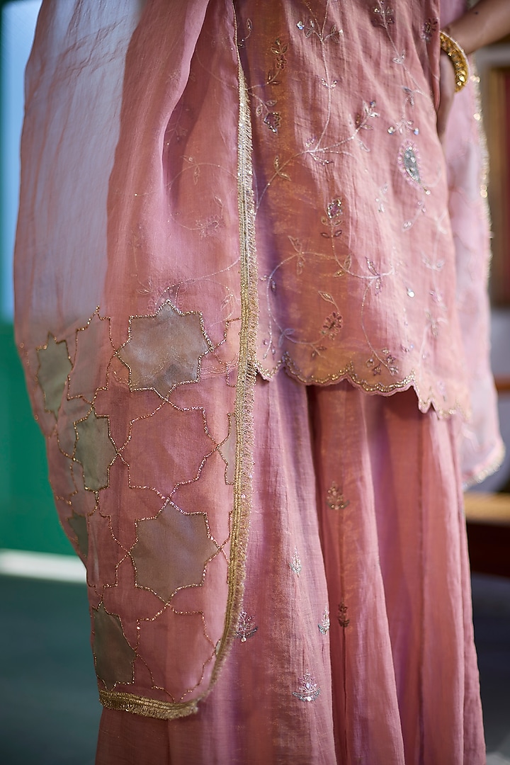 Old Rose Pink Tissue Chanderi Wedding Sharara Set by Vashisht Guru Dutt at Pernia's Pop Up Shop