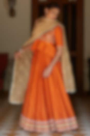 Orange Chanderi Resham Embroidered Wedding Lehenga Set by Vashisht Guru Dutt at Pernia's Pop Up Shop