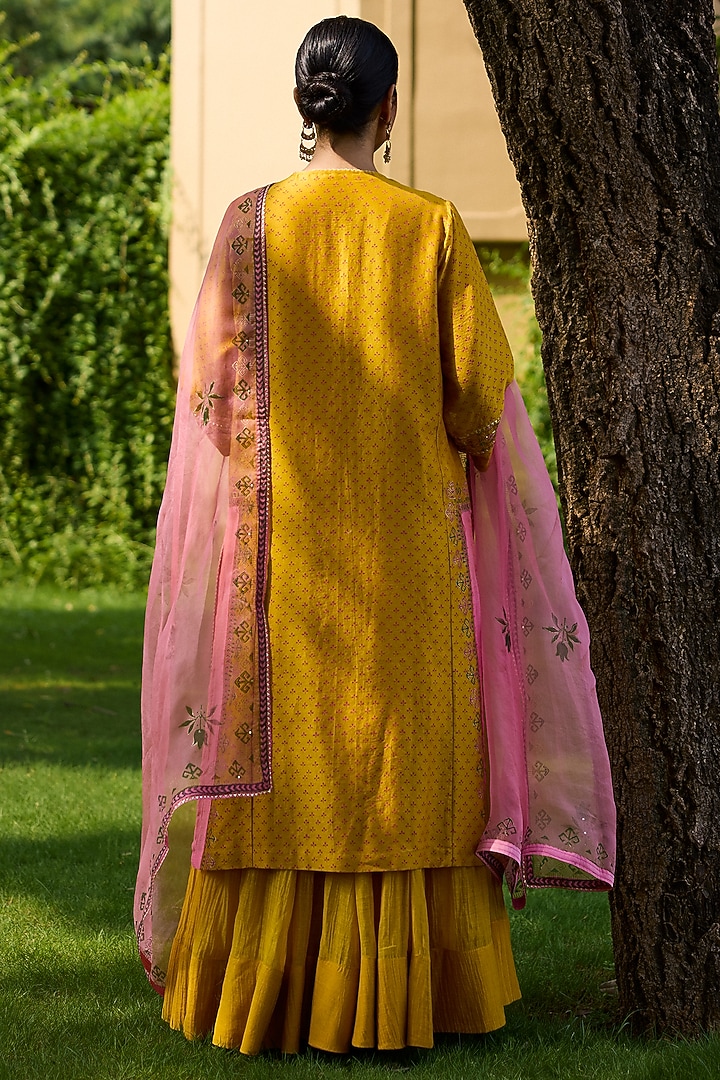 Mustard Chanderi Wedding Sharara Set by Vashisht Guru Dutt at Pernia's Pop Up Shop