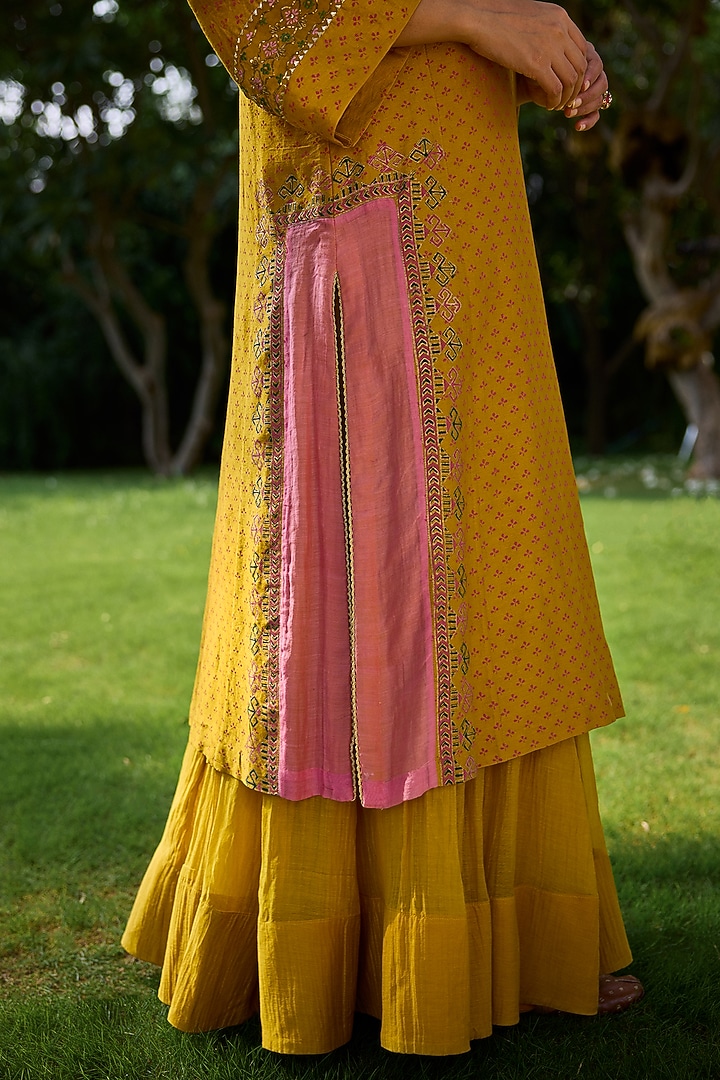 Mustard Chanderi Wedding Sharara Set by Vashisht Guru Dutt at Pernia's Pop Up Shop