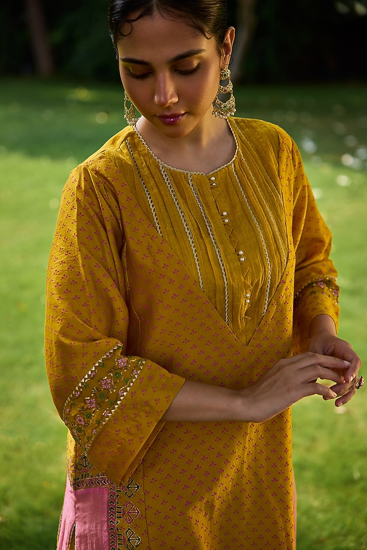 Mustard Chanderi Wedding Sharara Set by Vashisht Guru Dutt at Pernia's Pop Up Shop